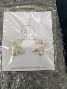 Gold Pave cris cross earrings