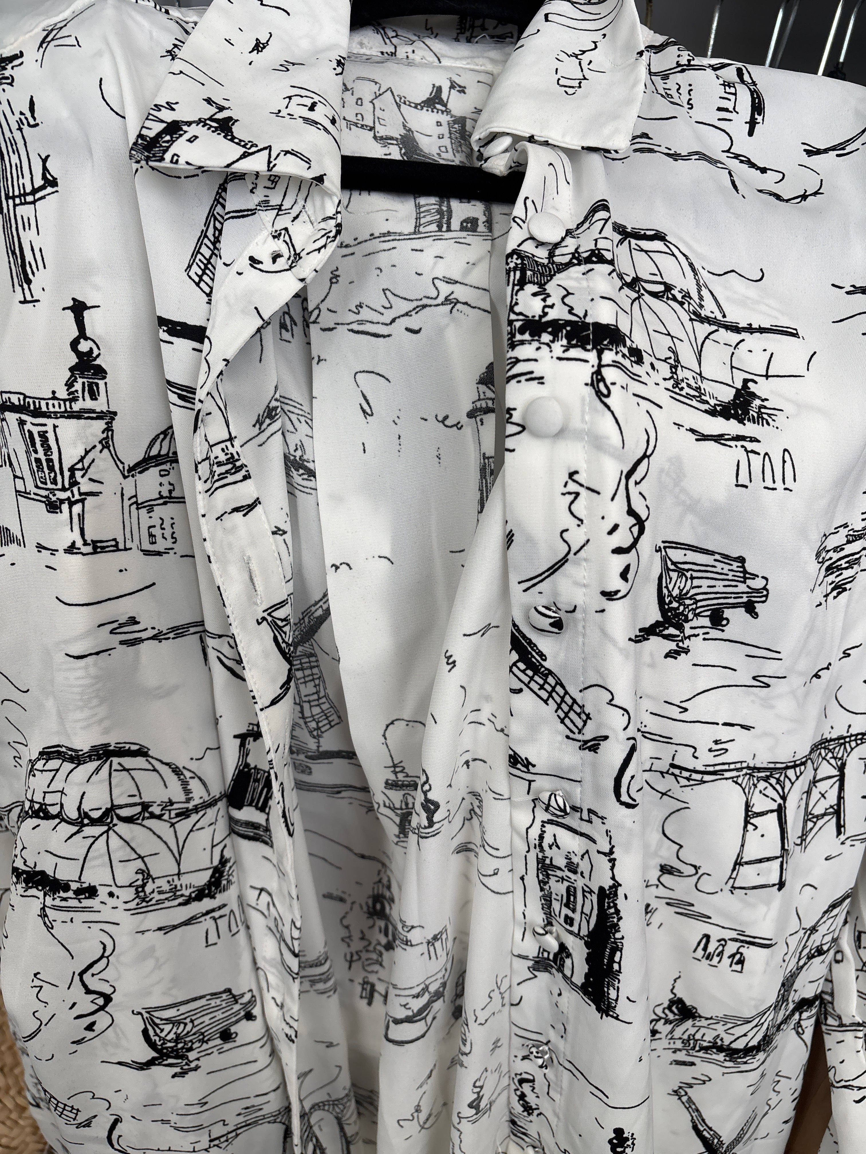 Silk Print black white shirt dress